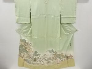 リサイクル　宇山玄昇作　寿光織　草花に時代人物模様織り出し一つ紋色留袖